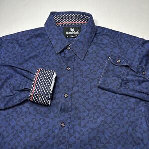 Buttercloth Dress Shirt Mens Blue Preppy Beach Office Flip Cuff Size Large